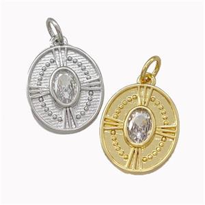 Copper Oval Pendant Pave Zirconia Cross Mixed, approx 12-15mm [FN43138]