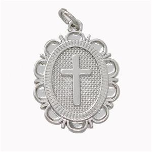 Copper Cross Pendant Oval Platinum Plated, approx 15-20mm [FN43139]