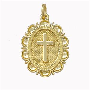 Copper Cross Pendant Oval Gold Plated, approx 15-20mm [FN43140]