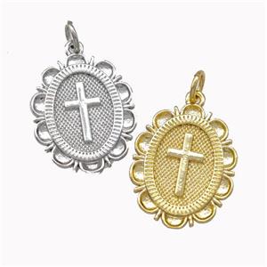 Copper Cross Pendant Oval Gold Plated, approx 15-20mm [FN43141]