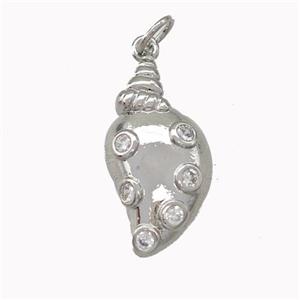Copper Conch Shell Pendant Pave Zirconia Platinum Plated, approx 10-21mm [FN43142]