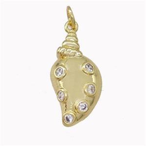 Copper Conch Shell Pendant Pave Zirconia Gold Plated, approx 10-21mm [FN43143]