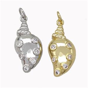 Copper Conch Shell Pendant Pave Zirconia Mixed, approx 10-21mm [FN43144]