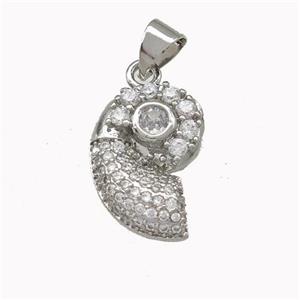 Nautilus Shell Charms Copper Conch Pendant Micro Pave Zirconia Platinum Plated, approx 11-16mm [FN43148]