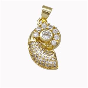 Nautilus Shell Charms Copper Conch Pendant Micro Pave Zirconia Gold Plated, approx 11-16mm [FN43149]