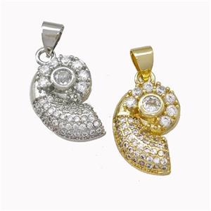 Nautilus Shell Charms Copper Conch Pendant Micro Pave Zirconia Mixed, approx 11-16mm [FN43150]