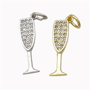 Wine Glass Charms Copper Goblet Pendant Micro Pave Zirconia Cup Mixed, approx 5-17mm [FN43159]