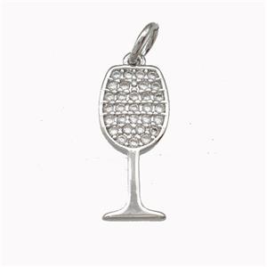 Wine Glass Charms Copper Goblet Pendant Micro Pave Zirconia Cup Platinum Plated, approx 7-16.5mm [FN43160]