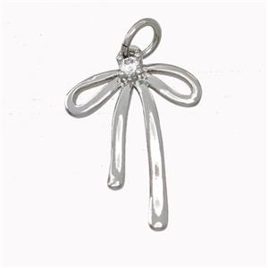 Copper Bow Pendant Pave Zirconia Platinum Plated, approx 13-18mm [FN43172]