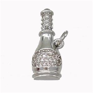 Wine Bottle Charms Copper Pendant Pave Zirconia Platinum Plated, approx 8.5-21mm [FN43179]