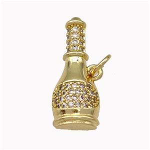 Wine Bottle Charms Copper Pendant Pave Zirconia Gold Plated, approx 8.5-21mm [FN43180]