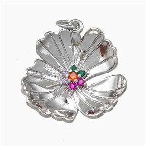 Copper Flower Pendant Pave Zirconia Platinum Plated, approx 20mm [FN43188]