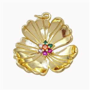 Copper Flower Pendant Pave Zirconia Gold Plated, approx 20mm [FN43189]