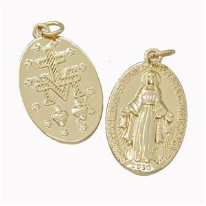 Virgin Mary Charms Copper Oval Pendant Gold Plated, approx 14.5-21mm [FN43193]