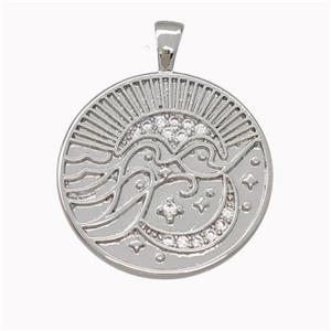 Copper Moon Pendant Micro Pave Zirconia Circle Platinum Plated, approx 19mm [FN43194]