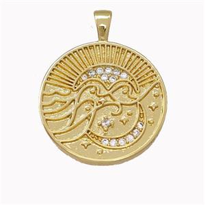 Copper Moon Pendant Micro Pave Zirconia Circle Gold Plated, approx 19mm [FN43195]