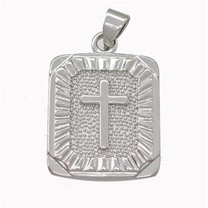 Copper Cross Pendant Rectangle Platinum Plated, approx 17-20mm [FN43196]