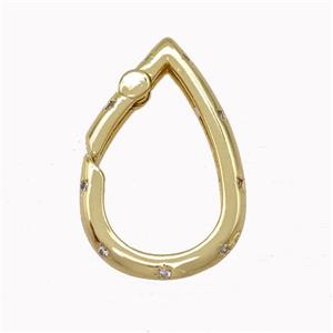 Copper Carabiner Clasp Micro Pave Zirconia Teardrop Gold Plated, approx 16-25mm [FN43223]