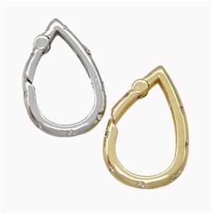 Copper Carabiner Clasp Micro Pave Zirconia Teardrop Mixed, approx 16-25mm [FN43224]