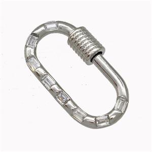 Copper Carabiner Clasp Micro Pave Zirconia Platinum Plated, approx 11-22mm [FN43227]