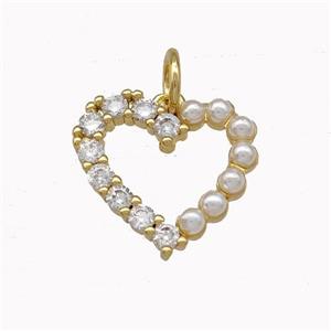 Copper Heart Pendant Micro Pave Zirconia Pearlized Resin Gold Plated, approx 14mm [FN43230]