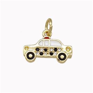Copper Car Charms Pendant Micro Pave Zirconia White Enamel Gold Plated, approx 7-14mm [FN43232]