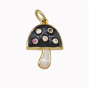 Copper Mushroom Pendant Pave Zirconia White Black Enamel Gold Plated, approx 12-15mm [FN43233]