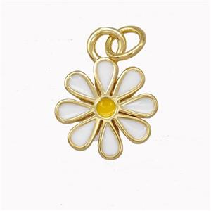 Copper Daisy Flower Pendant White Enamel Gold Plated, approx 12mm [FN43242]