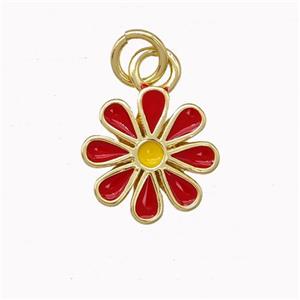 Copper Daisy Flower Pendant Red Enamel Gold Plated, approx 12mm [FN43243]