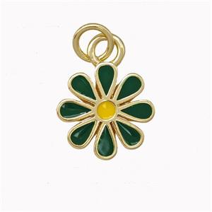 Copper Daisy Flower Pendant Green Enamel Gold Plated, approx 12mm [FN43244]