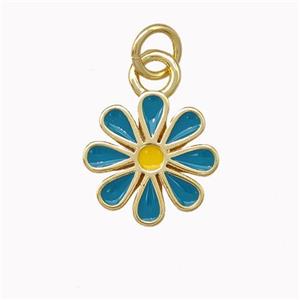 Copper Daisy Flower Pendant Blue Enamel Gold Plated, approx 12mm [FN43245]