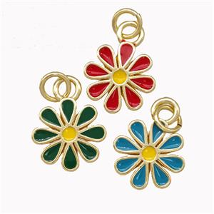 Copper Daisy Flower Pendant Enamel Gold Plated Mixed, approx 12mm [FN43246]