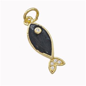 Copper Fish Charms Pendant Black Painted Gold Plated, approx 7-16mm [FN43248]