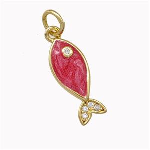 Copper Fish Charms Pendant Red Painted Gold Plated, approx 7-16mm [FN43249]