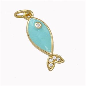 Copper Fish Charms Pendant Teal Painted Gold Plated, approx 7-16mm [FN43250]