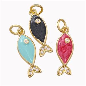 Copper Fish Charms Pendant Painted Gold Plated Mixed, approx 7-16mm [FN43251]
