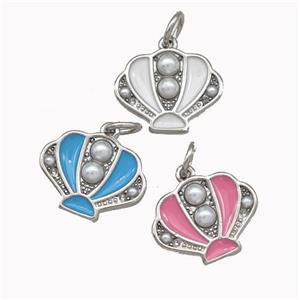 Scallop shell Charms Copper Pendant Pave Pearlized Resin Enamel Platinum Plated Mixed, approx 12-15mm [FN43267]