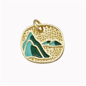 Copper Mountain Charms Pendant Green Enamel Gold Plated, approx 14-15mm [FN43272]