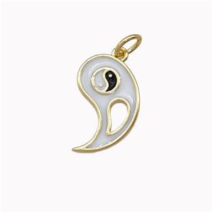Copper Yinyang Charms Pendant Taichi White Enamel Gold Plated, approx 10-16mm [FN43273]