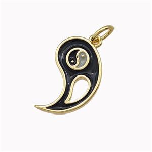 Copper Yinyang Charms Pendant Taichi Black Enamel Gold Plated, approx 10-16mm [FN43274]