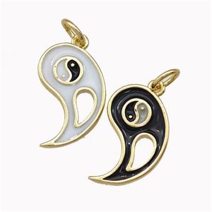 Copper Yinyang Charms Pendant Taichi Enamel Gold Plated Mixed, approx 10-16mm [FN43275]