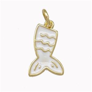 Mermaid Tail Charms Copper Pendant White Enamel Gold Plated, approx 9-14mm [FN43276]