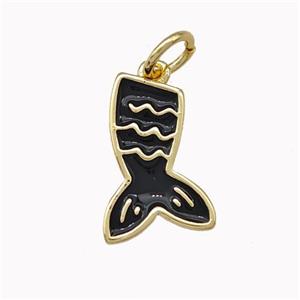Mermaid Tail Charms Copper Pendant Black Enamel Gold Plated, approx 9-14mm [FN43277]