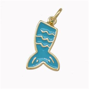 Mermaid Tail Charms Copper Pendant Blue Enamel Gold Plated, approx 9-14mm [FN43278]
