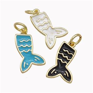 Mermaid Tail Charms Copper Pendant Enamel Gold Plated Mixed, approx 9-14mm [FN43279]