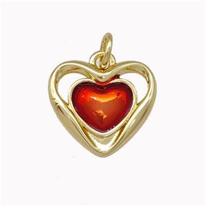 Copper Heart Pendant Red Painted Gold Plated, approx 15mm [FN43283]