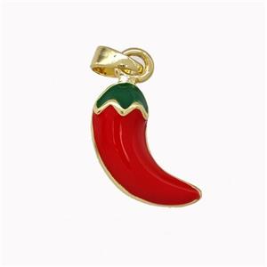 Red Chili Charms Copper Pendant Enamel Gold Plated, approx 7-16mm [FN43286]
