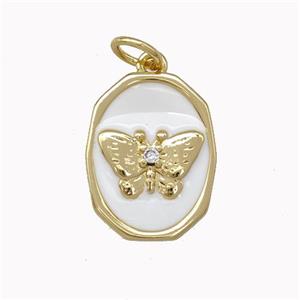 Copper Butterfly Pendant White Enamel Gold Plated, approx 12-15mm [FN43287]