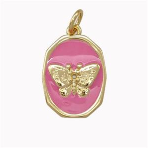 Copper Butterfly Pendant Pink Enamel Gold Plated, approx 12-15mm [FN43288]