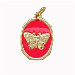 Copper Butterfly Pendant Red Enamel Gold Plated, approx 12-15mm [FN43289]